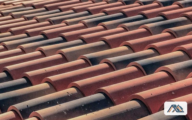 Teja curva del país con restos de musgo entre las hiladas